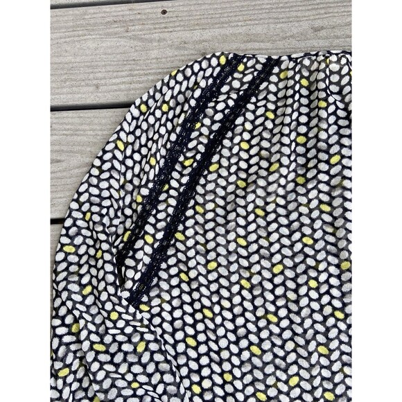 Vince Camuto Black White Yellow Shirt Size L Lace Detail And Drawstrings Tassels - Picture 14 of 16